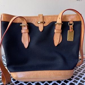 VINTAGE DOONEY AND BOURKE PURSE LEATHER AND CANVAS TOTE BUCKET BAG